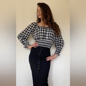 Beyond The Radar Women's Gingham Tie Back Smocked Blouse